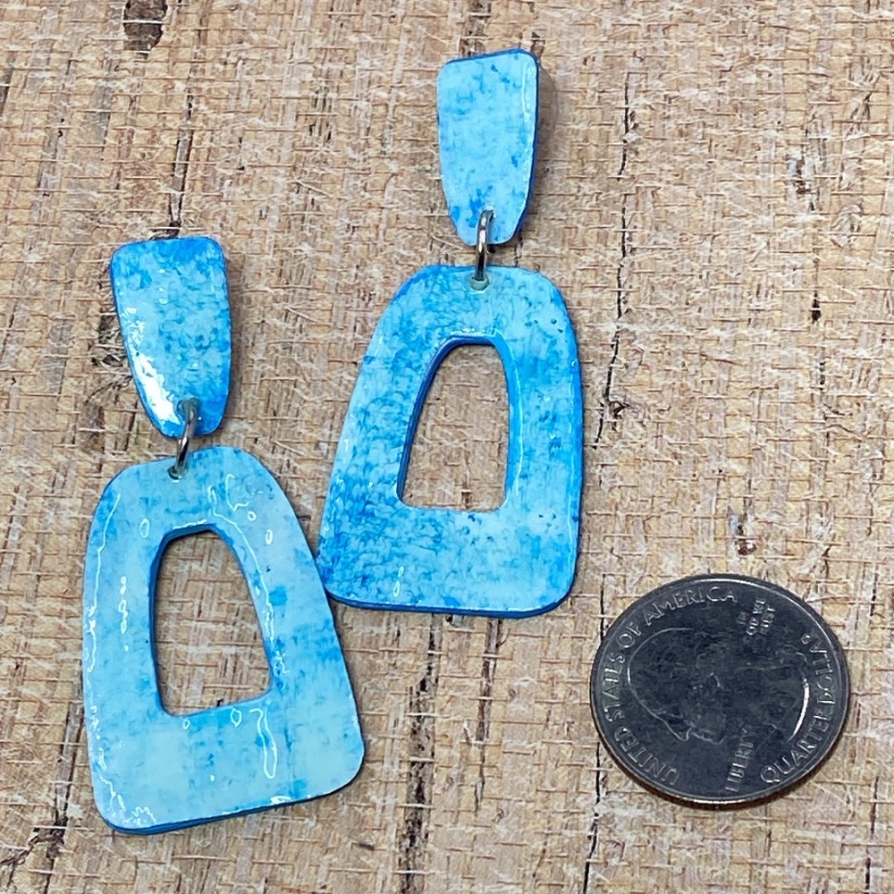 Artistic Blue Dangle Earrings Handcrafted - Picture 5 of 11